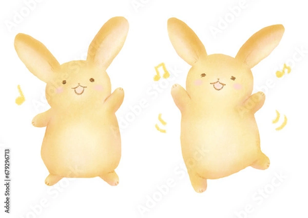 Obraz 喜ぶウサギの水彩イラスト