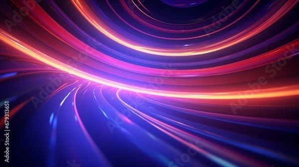 Fototapeta 3d render, glowing rings, round lines, tunnel, neon lights, virtual reality, abstract background, circles, red blue spectrum, vibrant colors, laser show