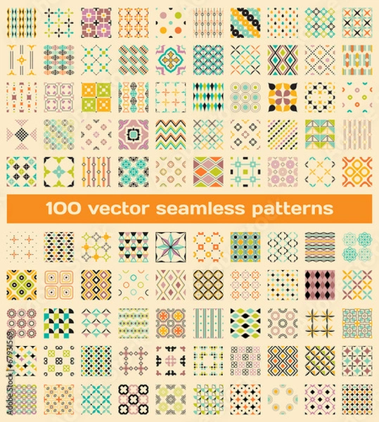 Fototapeta 100 tiled different vintage vector seamless patterns