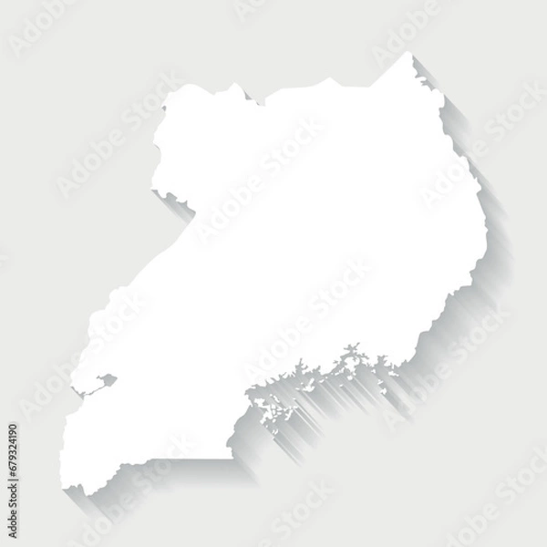 Fototapeta Simple white Uganda map on gray background, vector