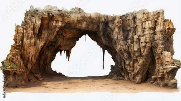 Obraz Cave entrance, stalactites rocks, cave mouth stone isolate on white clipping path