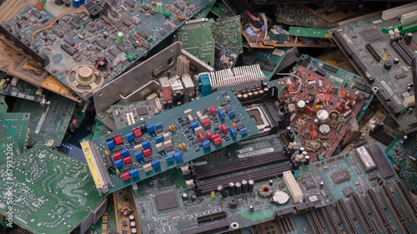 Fototapeta junk motherboards close up scene 3