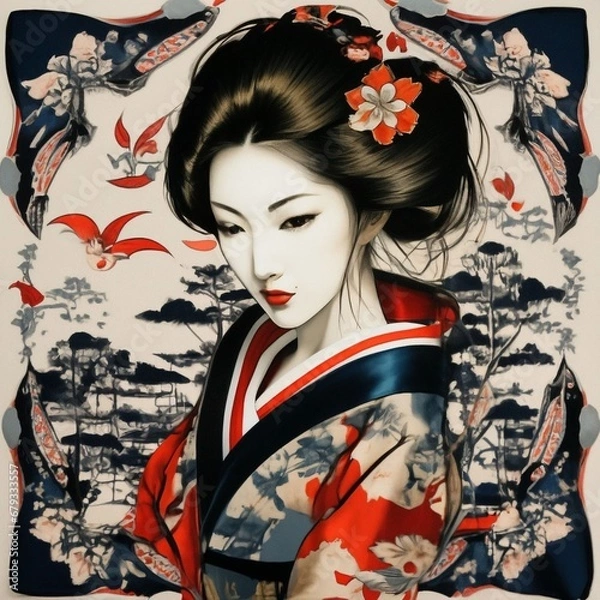 Obraz geisha with fan