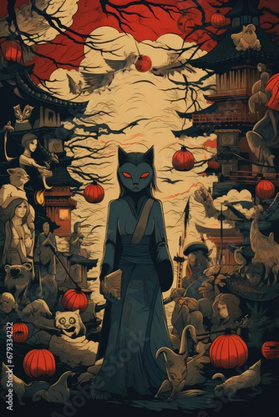 Fototapeta Eternal Harmony: A Retro Asian Style Art Poster Melding Vintage Eastern Aesthetics with Modern Generative Creativity, Crafted by Generative AI