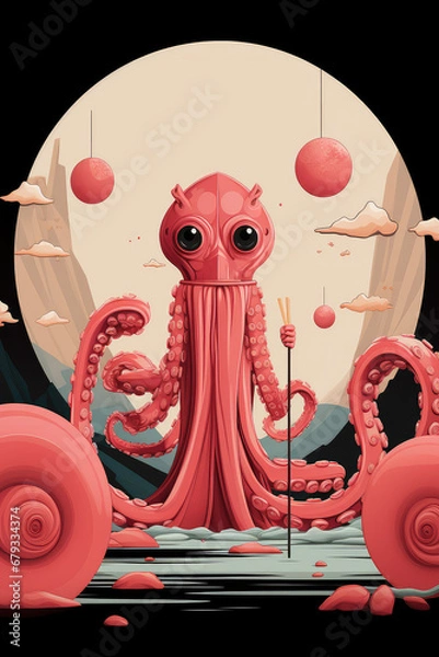 Fototapeta Eternal Harmony: A Retro Asian Style Art Poster Melding Vintage Eastern Aesthetics with Modern Generative Creativity, Crafted by Generative AI