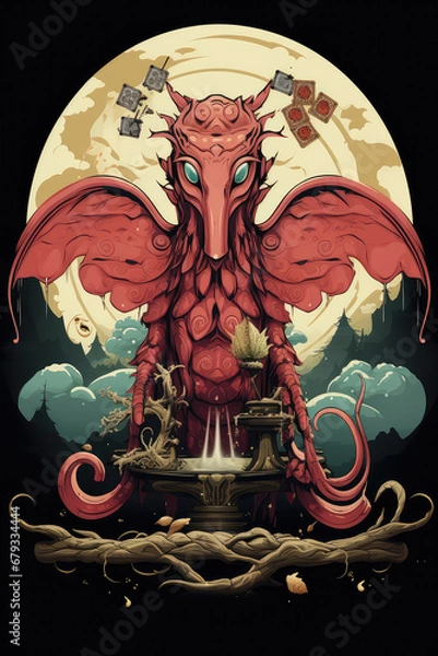 Fototapeta Eternal Harmony: A Retro Asian Style Art Poster Melding Vintage Eastern Aesthetics with Modern Generative Creativity, Crafted by Generative AI