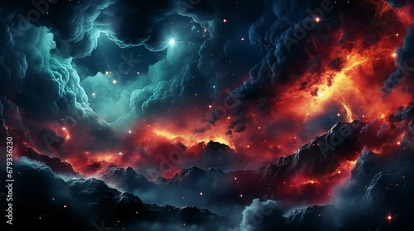 Fototapeta Ethereal Clash of Warm and Cool Cosmic Forces in a Dazzling Star-Filled Space Tapestry