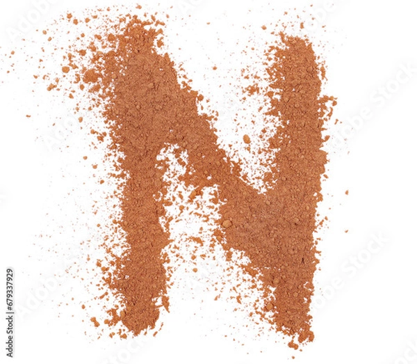 Fototapeta Cocoa powder alphabet letter N, symbol isolated on white, clipping path