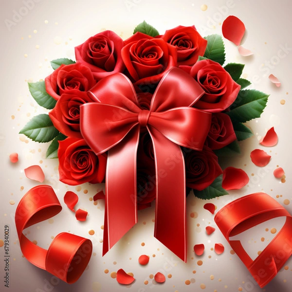 Obraz gift box with red ribbon generating by AI technology