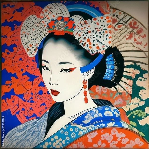 Obraz geisha with fan