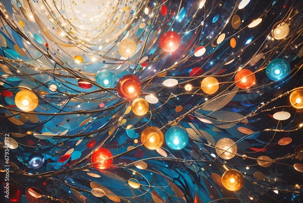 Fototapeta Christmas background with shining particles. Holiday concept . Abstract christmas tree