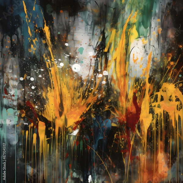 Fototapeta abstract expressionist energetic dark brushstrokes and drips 