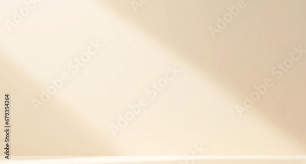 Fototapeta Minimalist Product Backdrop Background Neutral beige color. Soft shadow. Rustic style. 