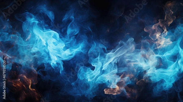 Fototapeta Blue and red smoke of  black isolated background. Background from the smoke of vape. 