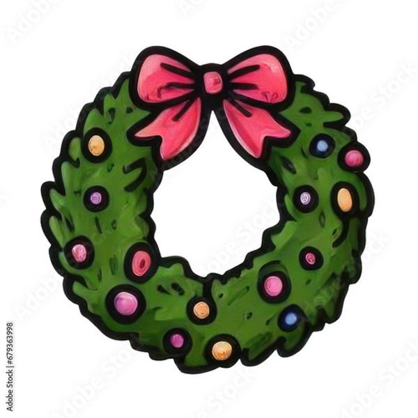 Obraz Christmas wreath colored drawing isolated transparent background