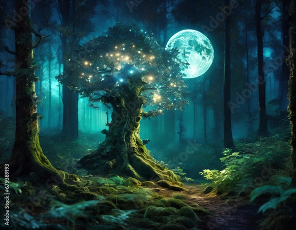Obraz Ambient luminous forest in the moon night