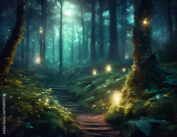 Obraz Ambient luminous forest in the moon night