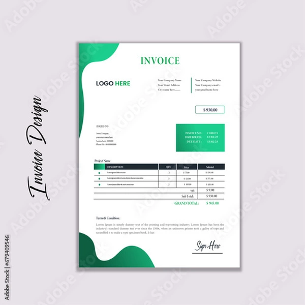 Fototapeta Simple Invoice Design Template 