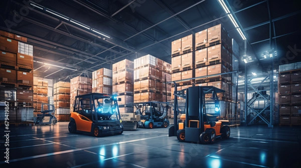 Obraz AI-Enhanced Warehouse Logistics: Robotics Revolutionizing Storage with Connected Forklifts and Devices
