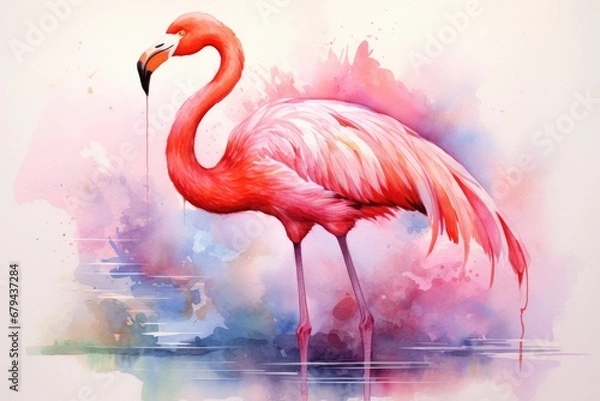 Fototapeta watercolor Flamingo watercolor pink flamingo in splashes Tropical exotic bird rose flamingo