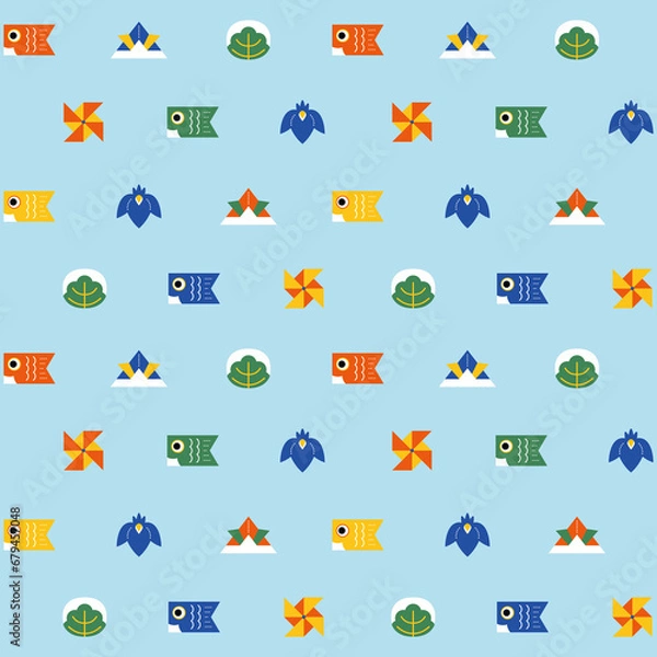 Fototapeta 子どもの日のアイテム模様　シームレスパターン（カラフル）