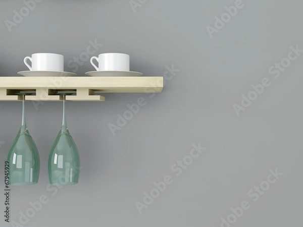 Obraz Kitchenware on the wooden shelf.