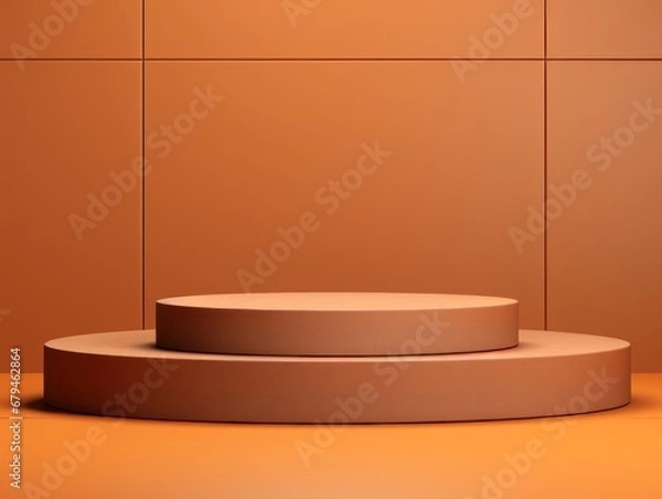 Fototapeta round platform Podium Display Mockup. Minimal mockup for product showcase banner. Modern promotion. Geometric shape background with empty space. Russet color. 3D style imitation.