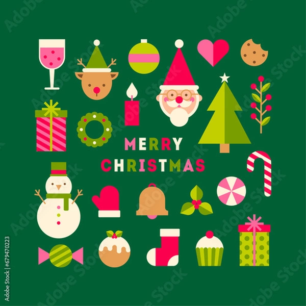 Fototapeta Cute christmas geometric elements design for chistmas greeting card, banner, poster or postcard.