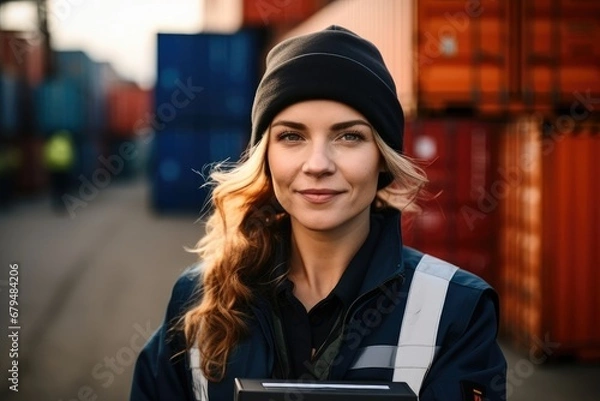 Fototapeta Inspector or Safety Supervisor working in Container Terminal.
