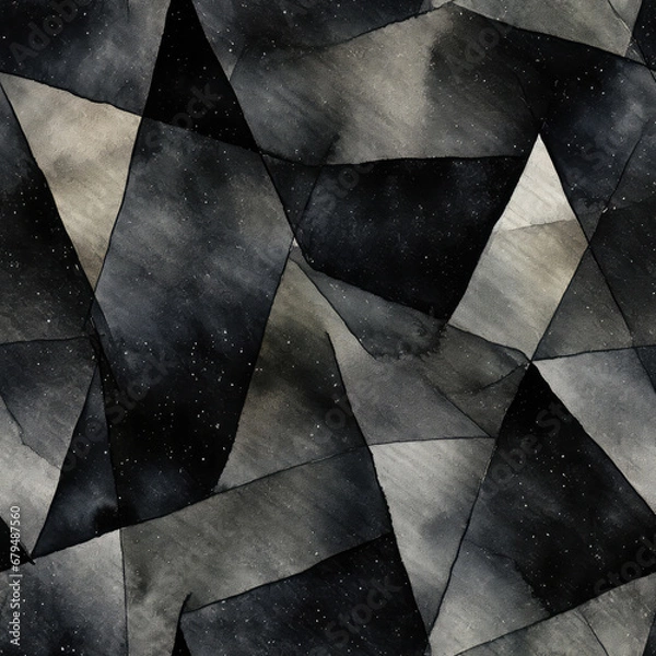 Fototapeta Abstract black watercolor seamless pattern. Monochrome background. Stock illustration.