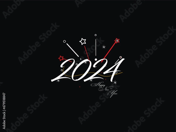 Fototapeta Happy New Year, New Year, 2024 Happy New Year, New Year Design, Happy New Year 2024, Celebration 2024, Holiday 2024, Congratulation 2024, Luxury Line Art Vector Happy New Year For 2024