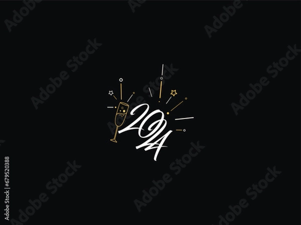 Fototapeta Happy New Year, New Year, 2024 Happy New Year, New Year Design, Happy New Year 2024, Celebration 2024, Holiday 2024, Congratulation 2024, Luxury Line Art Vector Happy New Year Design Wit Star