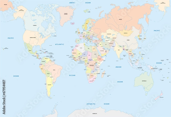 Fototapeta Mapa świata w języku angielskim