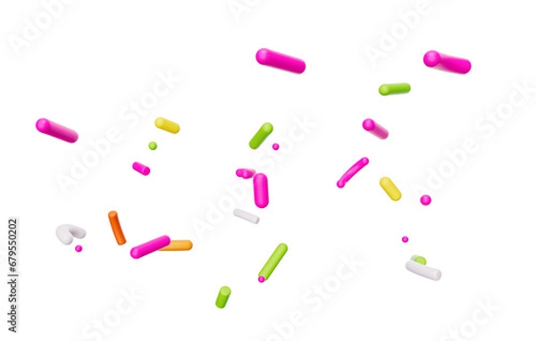 Fototapeta Colorful sprinkle falling on White bright background 3d illustration