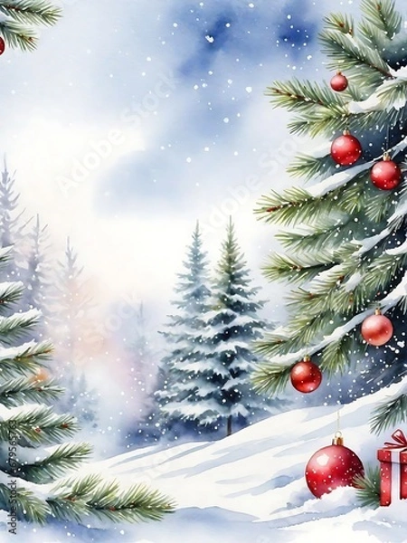 Obraz Watercolor Christmas decorations beautiful frame background. Ai image generative.