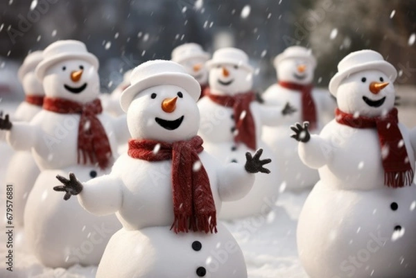 Obraz A choir of snowmen singing holiday tunes.