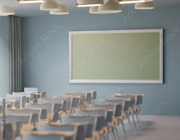 Fototapeta  green screen projector board in classroom for the video for students, business presentation .