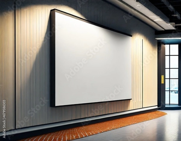 Fototapeta The billboard on the store wall is clean and white with space for text.