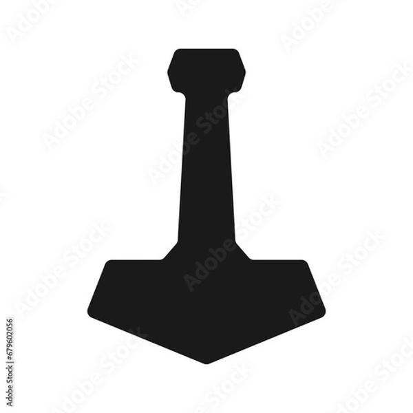 Fototapeta Mjolnir silhouette. God of thunder symbol. Thors hammer icon. Vector illustration image.