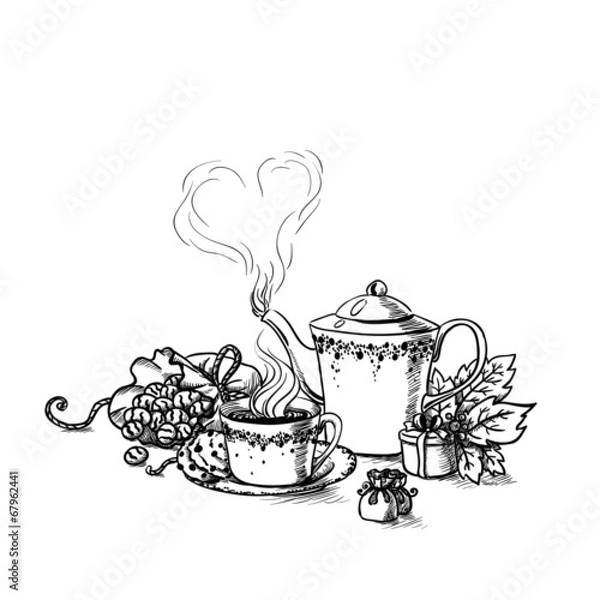 Fototapeta Set of tea cup in vintage style stylized
