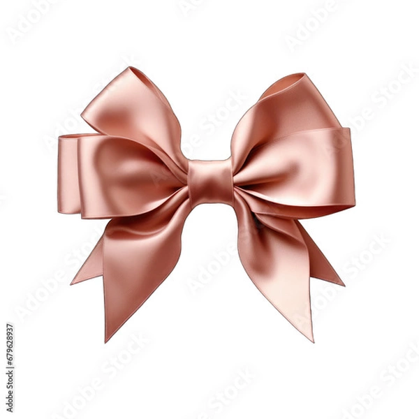 Fototapeta Rose gold bow with satin ribbon isolated on transparent background