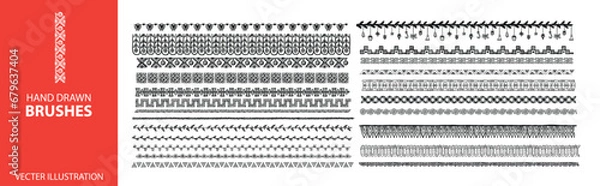 Fototapeta Ręcznie rysowane pędzle ilustracji wektorowych. zestaw ręcznie rysowanych kolekcji pędzli