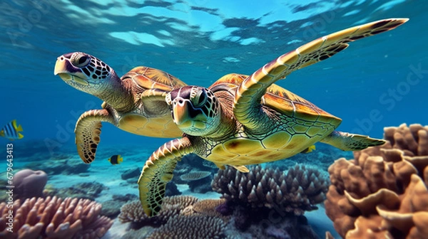 Fototapeta turtle and diver