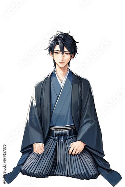 Fototapeta 羽織と袴を着用して正座をしている着物男子