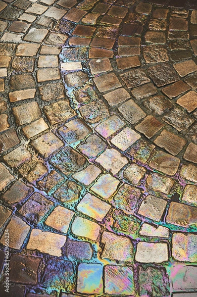 Obraz Rainbow-Colored Cobbled Ground After Rain