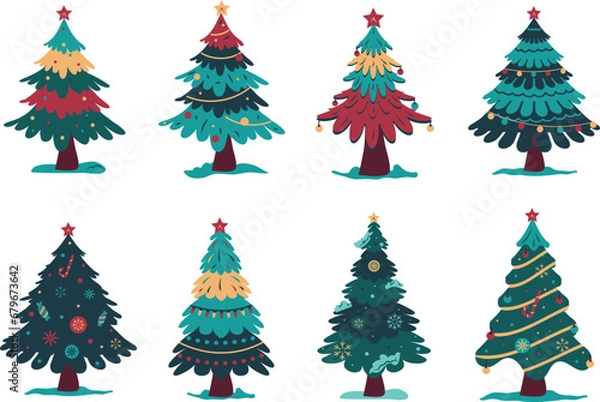 Fototapeta Decorative Hand Drawn Christmas Tree Collection for Greeting, invitation, banner and poster