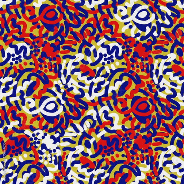 Fototapeta Seamless vector colorful hippy pattern with wave lines