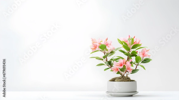 Obraz pink flower in a pot, otted plant and accompanying flowers isolated on a white background, Generative AI