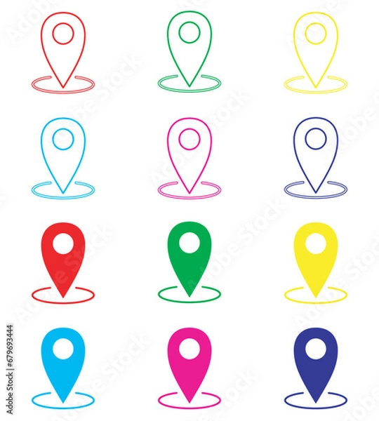 Fototapeta Location icon vector. Pin sign symbol in trendy flat style. Set elements in colored icons. Pointer vector icon illustration isolated on white background