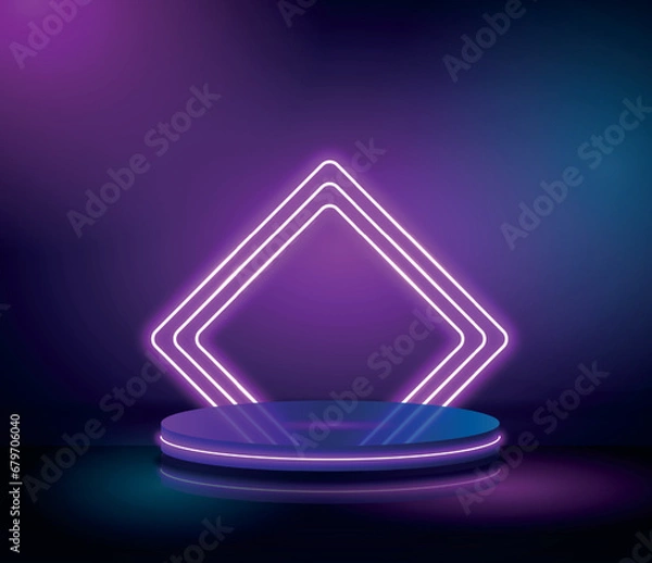 Obraz Vector realistic neon podium geometric stage background